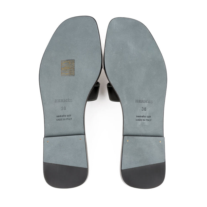Top quality Hermes Oran Sandals Black Box Calfskin 38