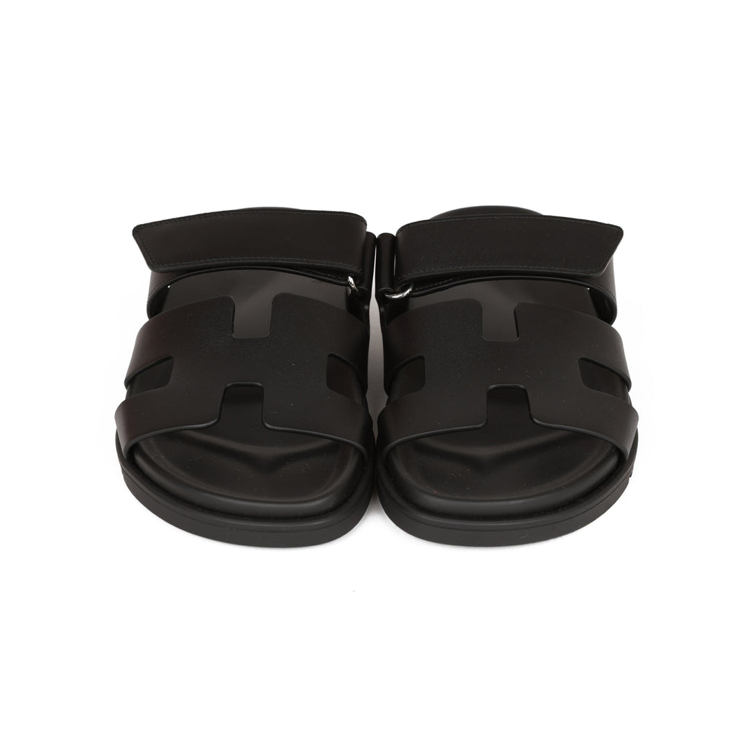 Top quality Hermes Chypre Sandals Black Calfskin 37