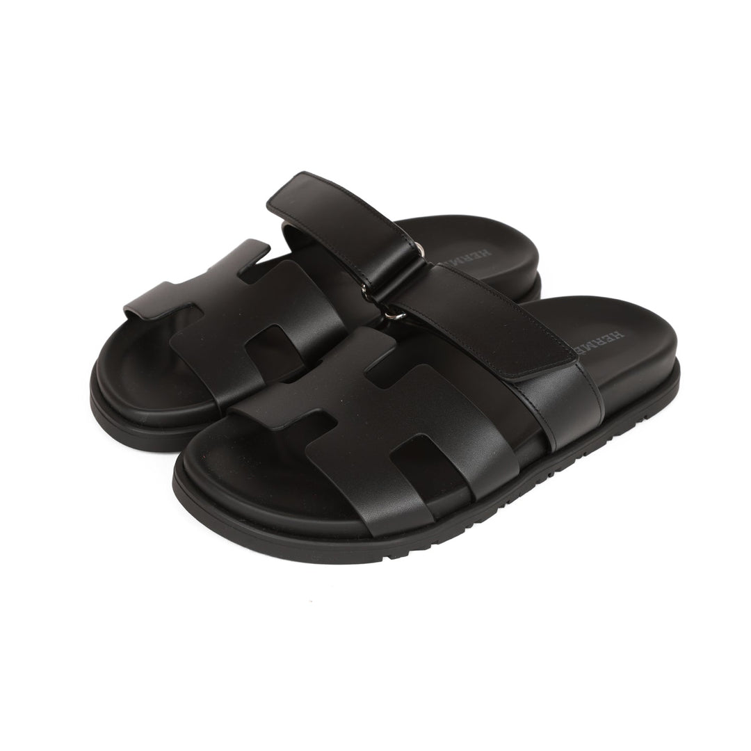 Top quality Hermes Chypre Sandals Black Calfskin 37