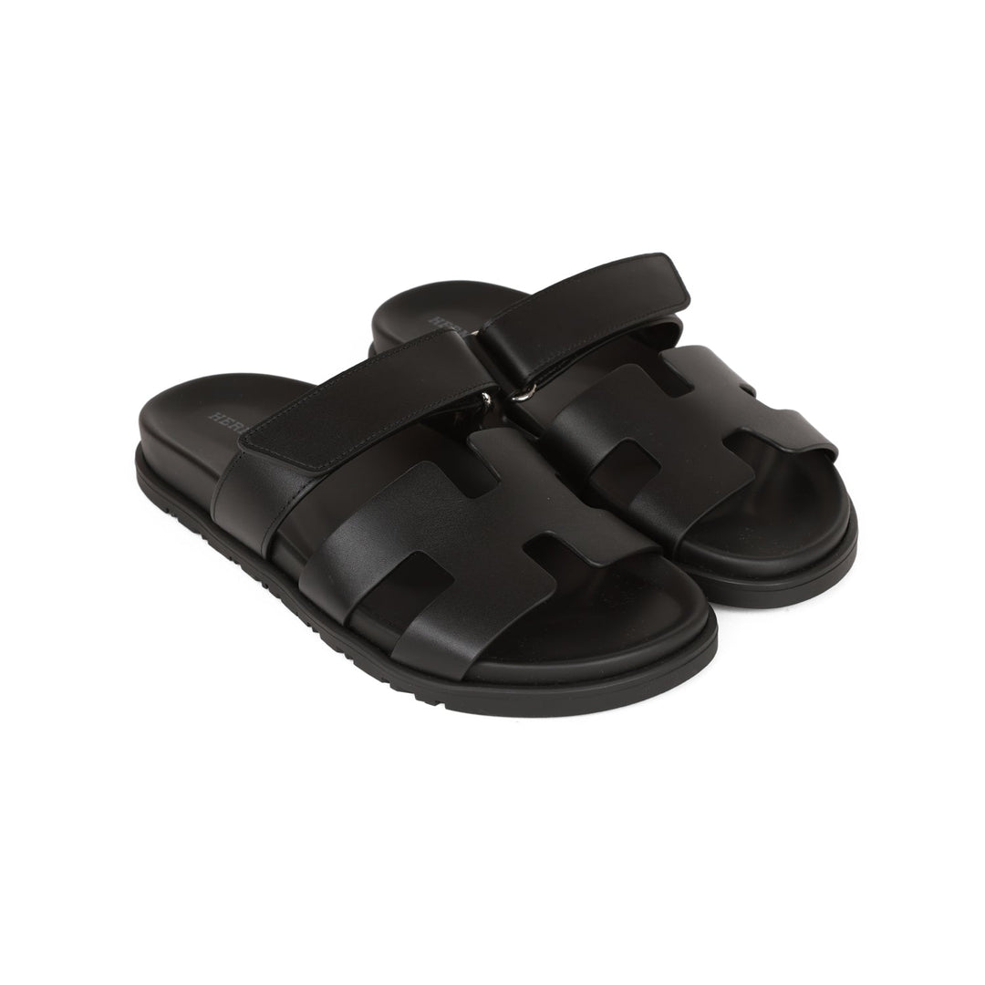 Top quality Hermes Chypre Sandals Black Calfskin 37