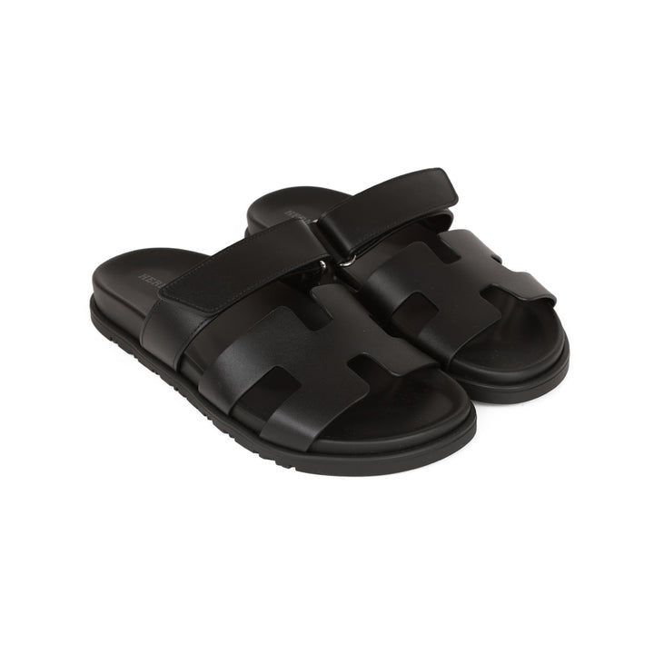 Top quality Hermes Chypre Sandals Black Calfskin 37