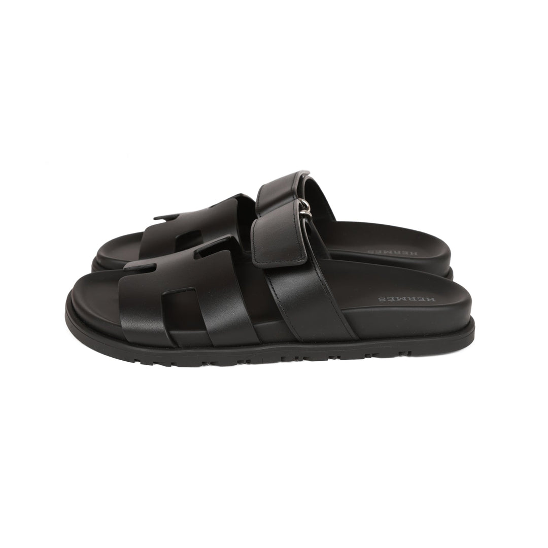 Top quality Hermes Chypre Sandals Black Calfskin 37