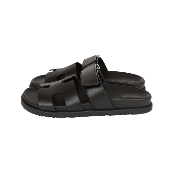 Top quality Hermes Chypre Sandals Black Calfskin 37