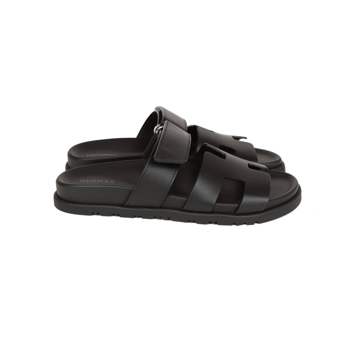 Top quality Hermes Chypre Sandals Black Calfskin 37