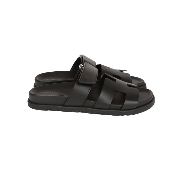 Top quality Hermes Chypre Sandals Black Calfskin 37