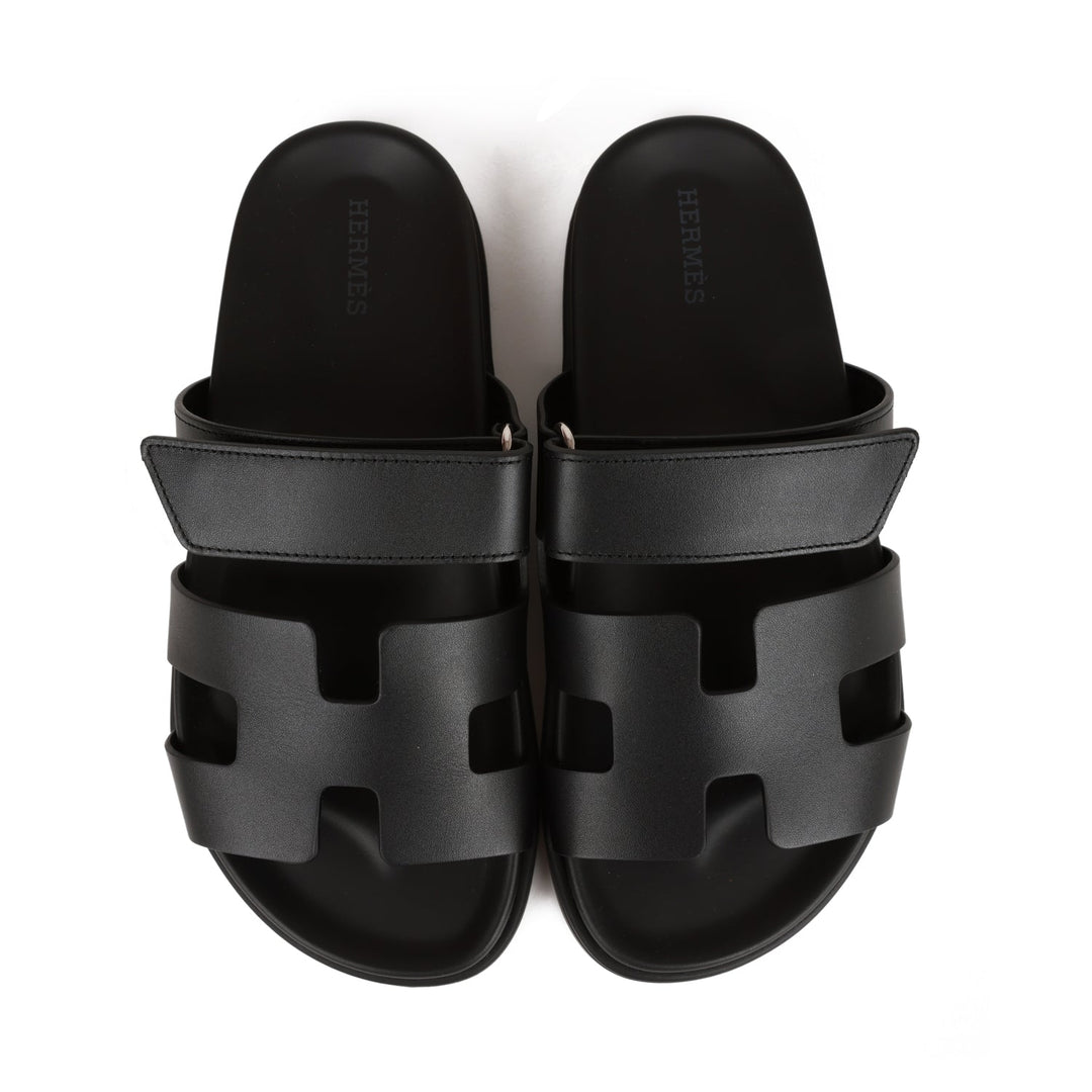 Top quality Hermes Chypre Sandals Black Calfskin 37