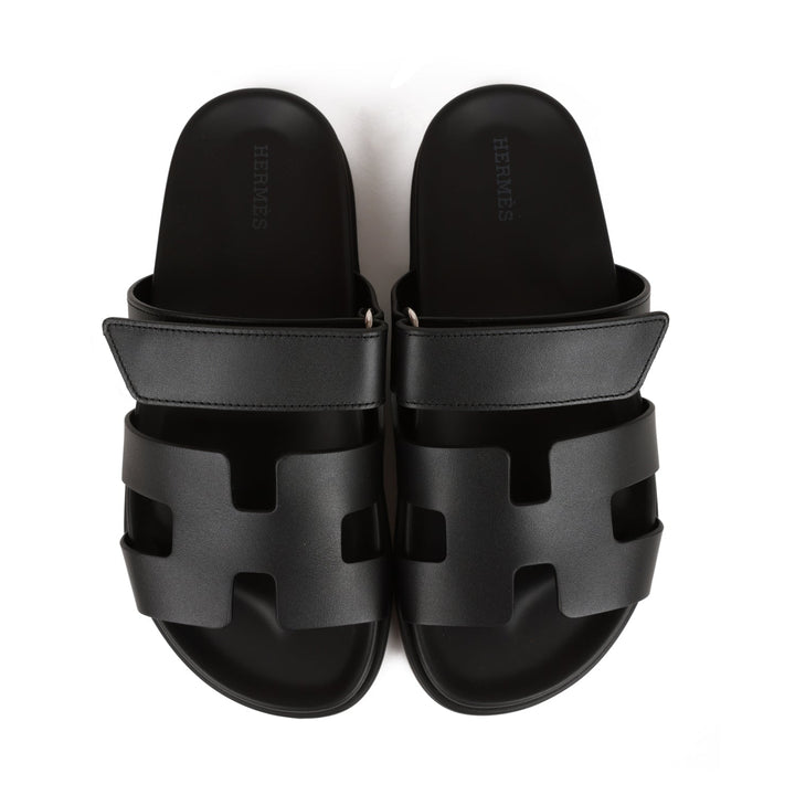 Top quality Hermes Chypre Sandals Black Calfskin 37