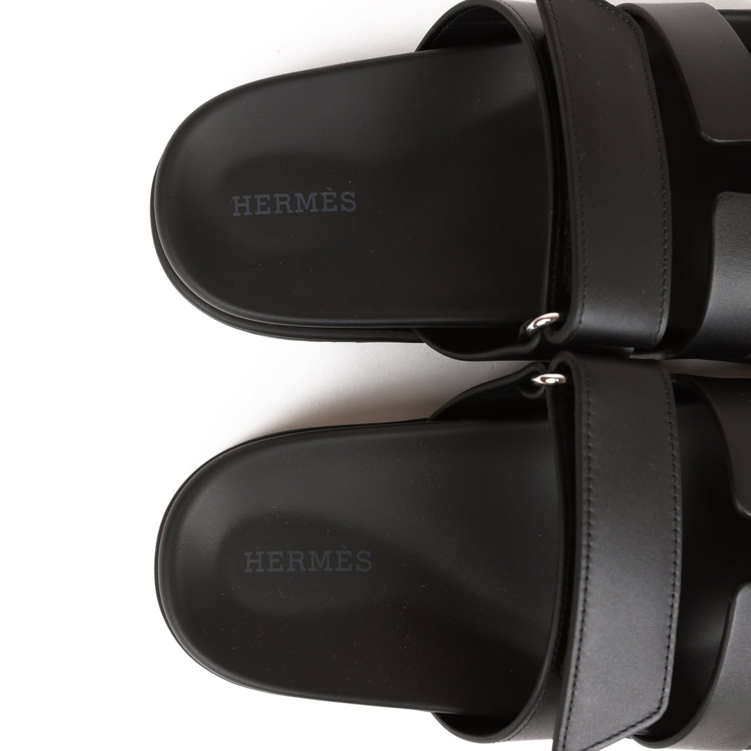 Top quality Hermes Chypre Sandals Black Calfskin 37