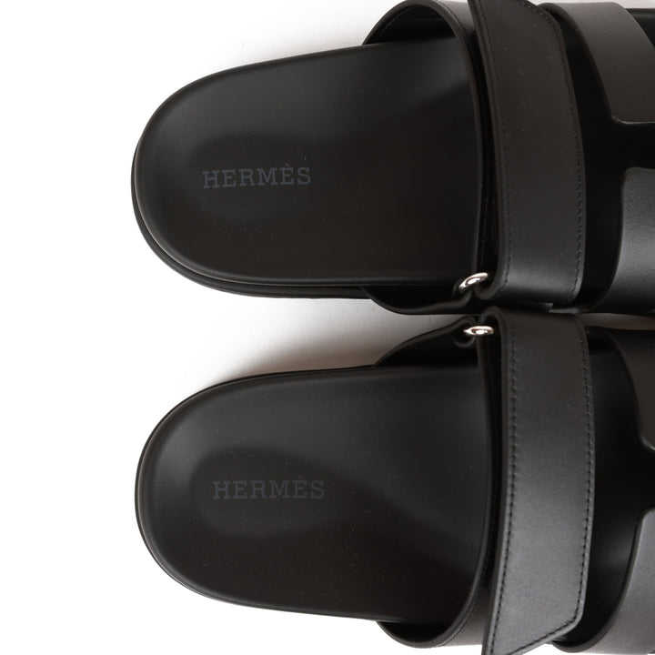 Top quality Hermes Chypre Sandals Black Calfskin 37