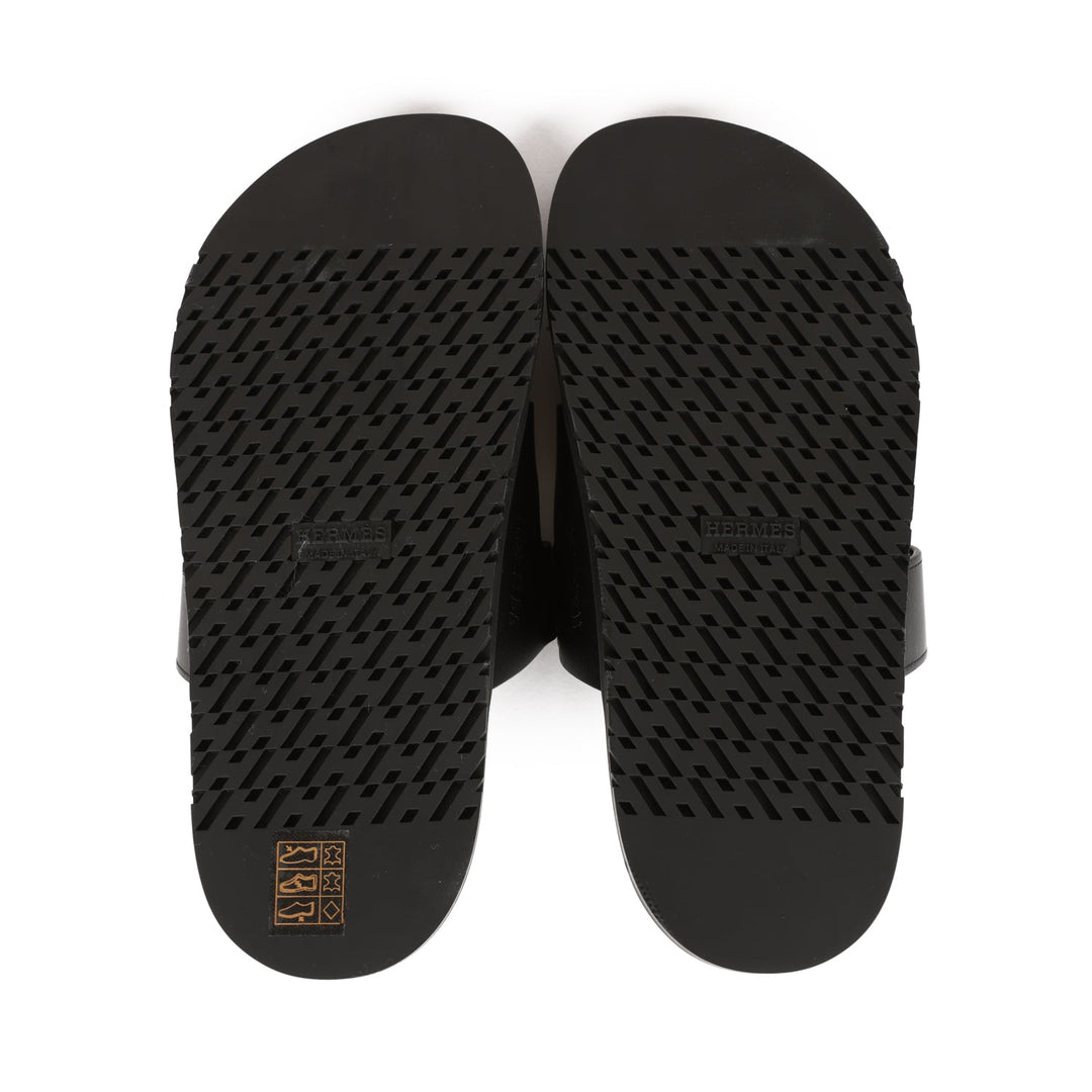 Top quality Hermes Chypre Sandals Black Calfskin 37