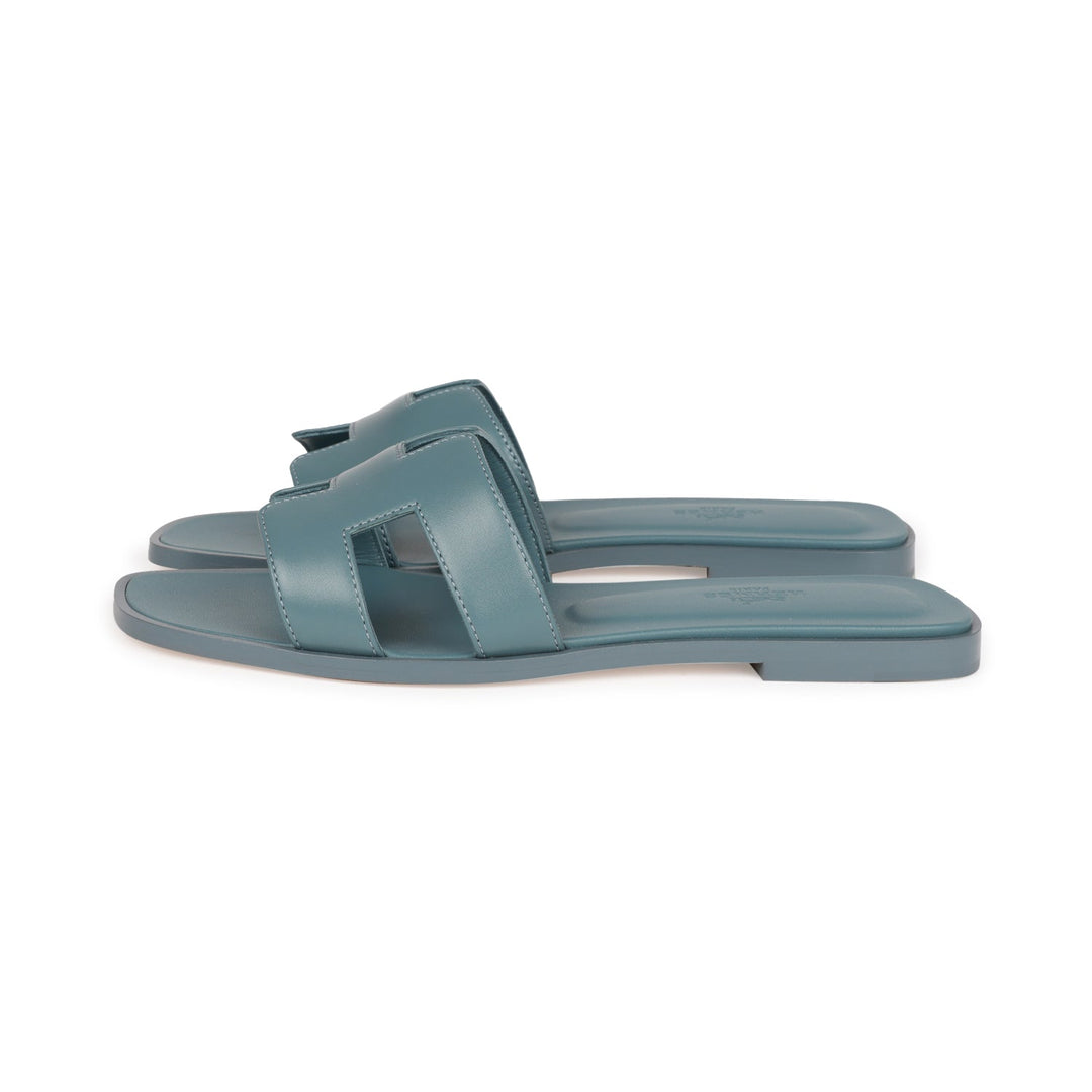 Top quality Hermes Oran Sandals Bleu Pinede Box Calfskin 38
