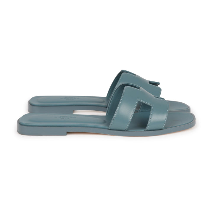 Top quality Hermes Oran Sandals Bleu Pinede Box Calfskin 38
