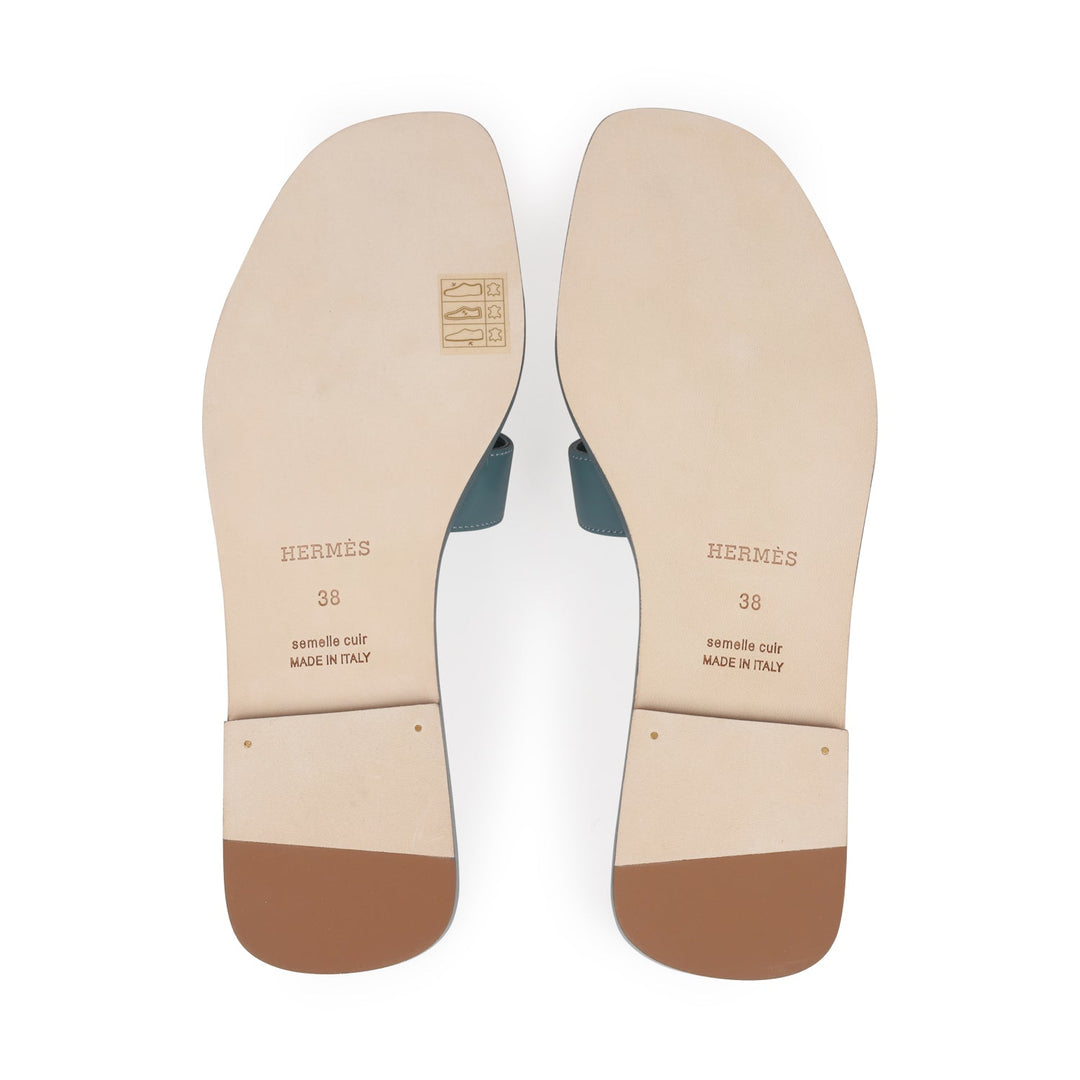Top quality Hermes Oran Sandals Bleu Pinede Box Calfskin 38