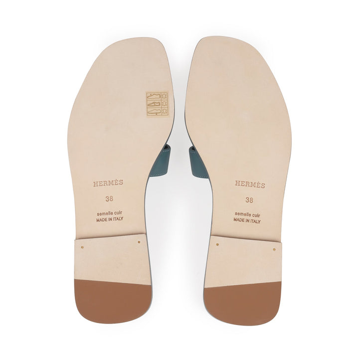 Top quality Hermes Oran Sandals Bleu Pinede Box Calfskin 38