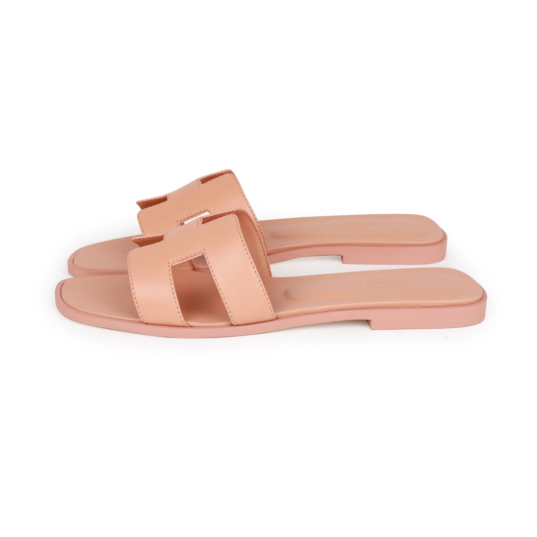 Top quality Hermes Oran Sandals Rouge Blush Box Calfskin 38