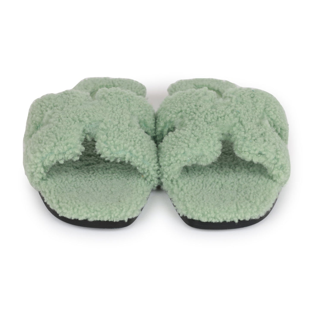 Top quality Hermes Oran Sandals Vert D'eau Woolskin 41