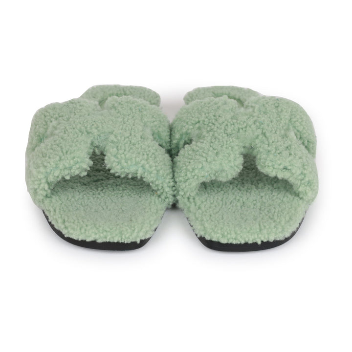 Top quality Hermes Oran Sandals Vert D'eau Woolskin 41