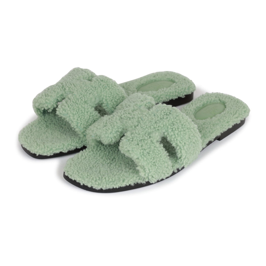 Top quality Hermes Oran Sandals Vert D'eau Woolskin 41
