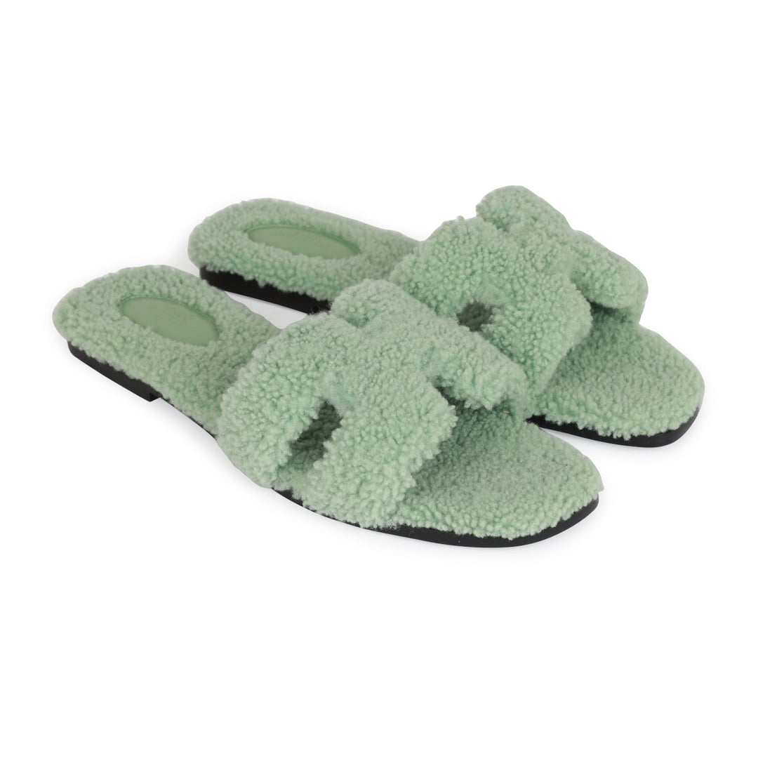 Top quality Hermes Oran Sandals Vert D'eau Woolskin 41