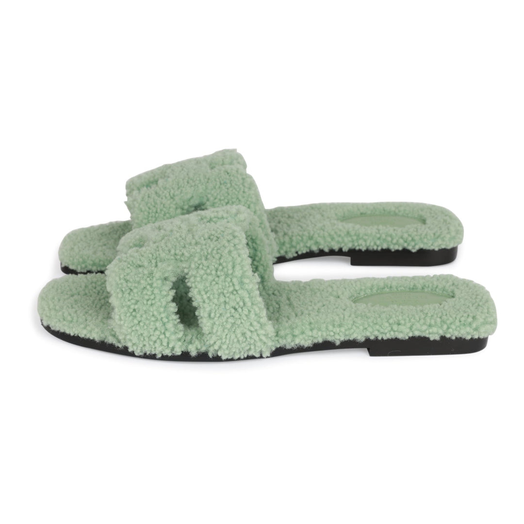 Top quality Hermes Oran Sandals Vert D'eau Woolskin 41