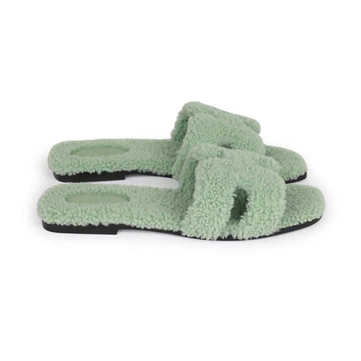 Top quality Hermes Oran Sandals Vert D'eau Woolskin 41
