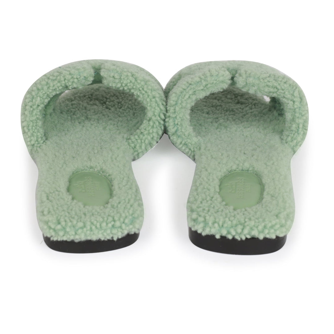 Top quality Hermes Oran Sandals Vert D'eau Woolskin 41