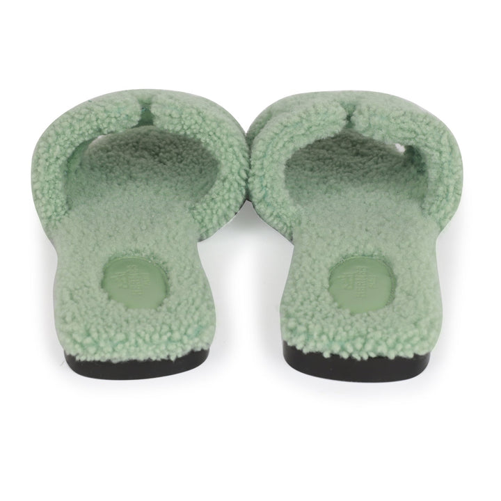 Top quality Hermes Oran Sandals Vert D'eau Woolskin 41