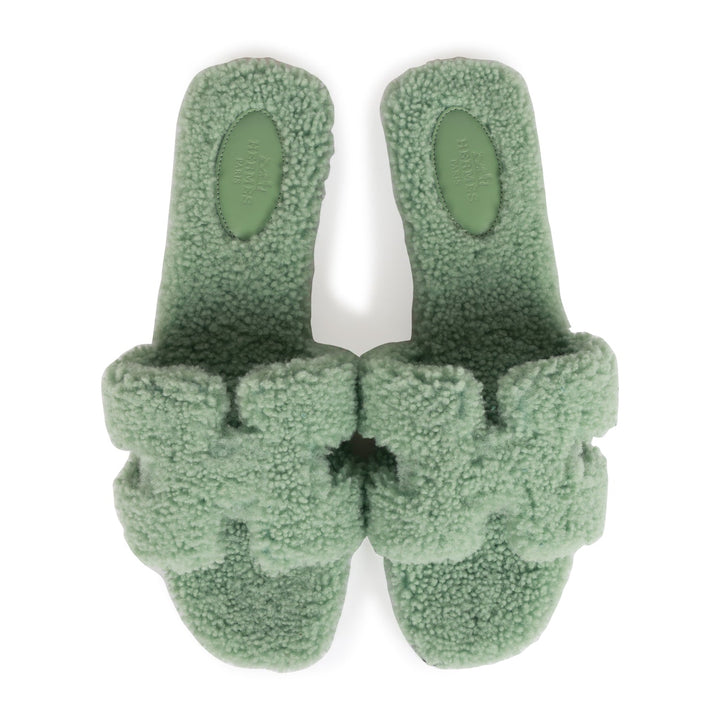 Top quality Hermes Oran Sandals Vert D'eau Woolskin 41