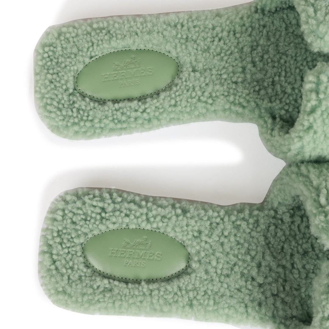 Top quality Hermes Oran Sandals Vert D'eau Woolskin 41