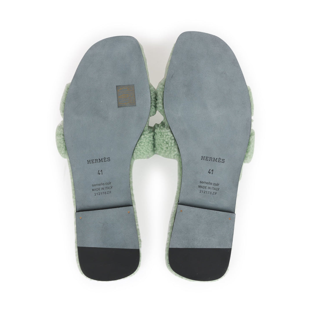 Top quality Hermes Oran Sandals Vert D'eau Woolskin 41