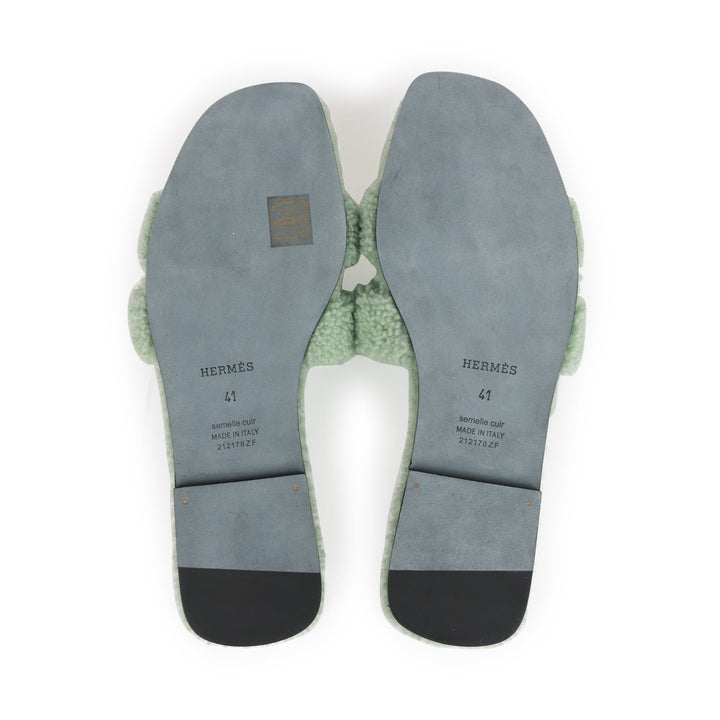 Top quality Hermes Oran Sandals Vert D'eau Woolskin 41