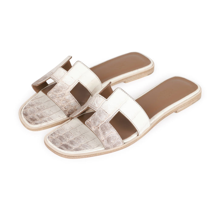Top quality Hermes Oran Sandals Himalaya Niloticus Crocodile 38.5
