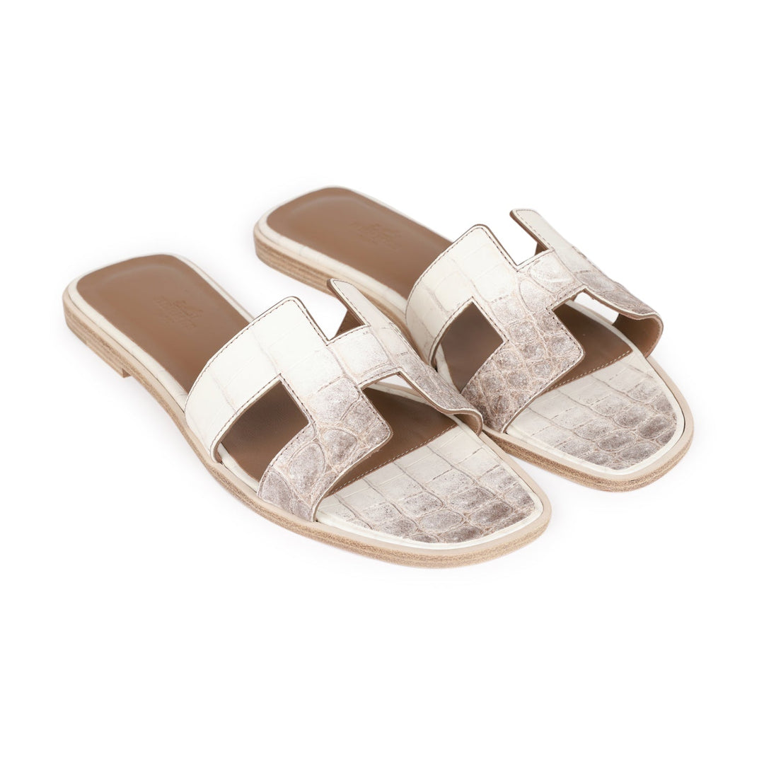 Top quality Hermes Oran Sandals Himalaya Niloticus Crocodile 38.5