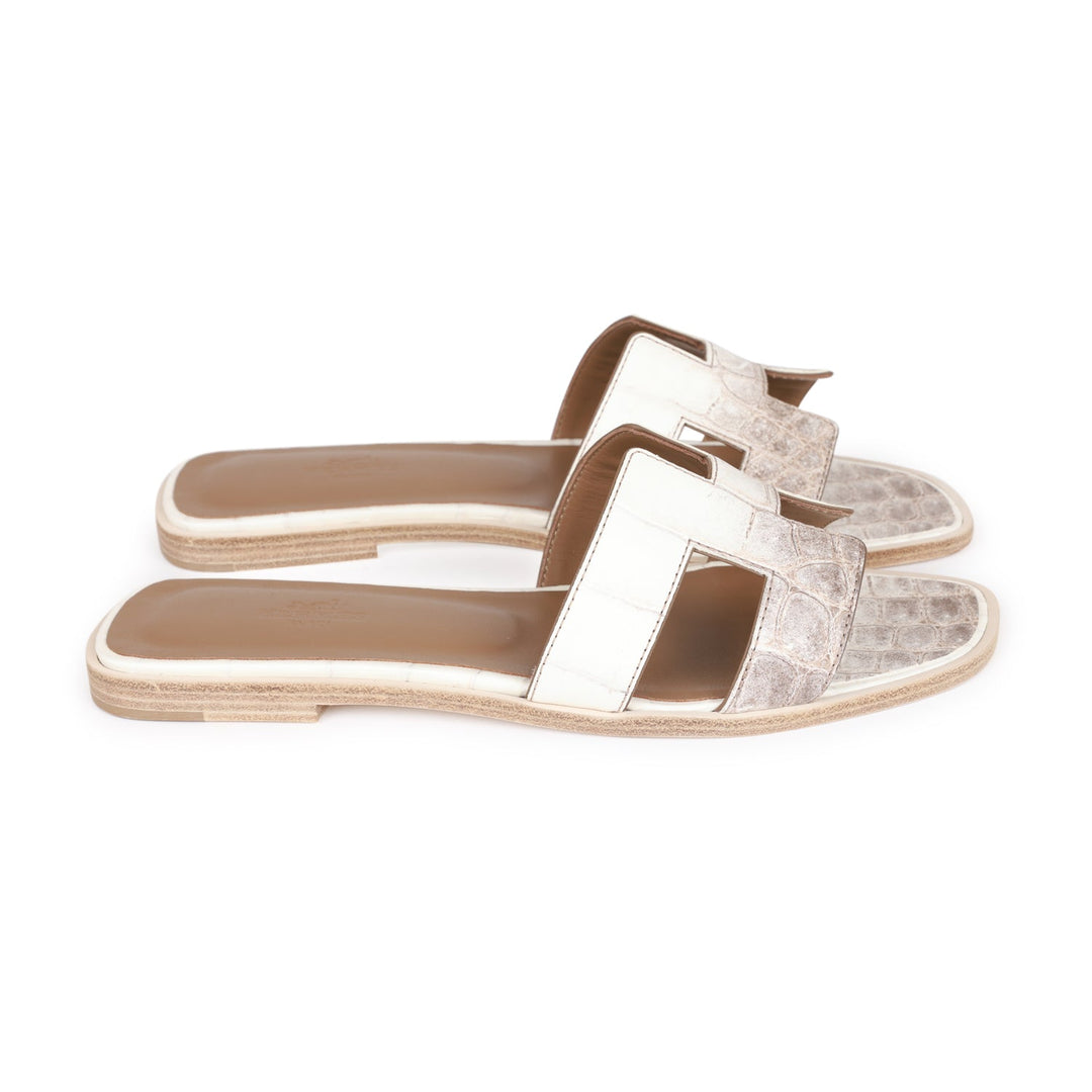 Top quality Hermes Oran Sandals Himalaya Niloticus Crocodile 38.5
