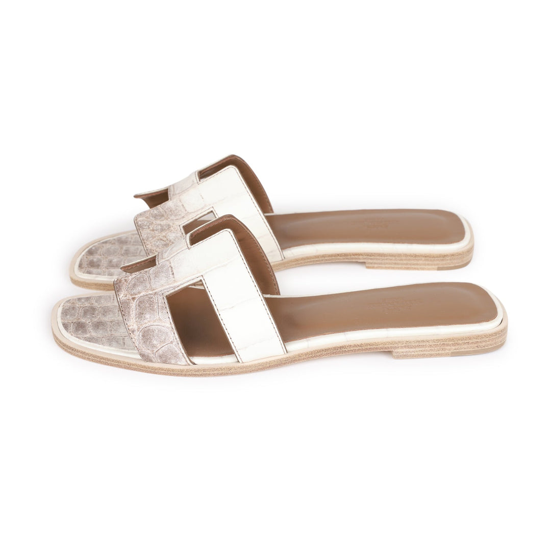 Top quality Hermes Oran Sandals Himalaya Niloticus Crocodile 38.5
