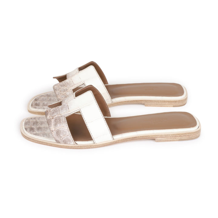 Top quality Hermes Oran Sandals Himalaya Niloticus Crocodile 38.5