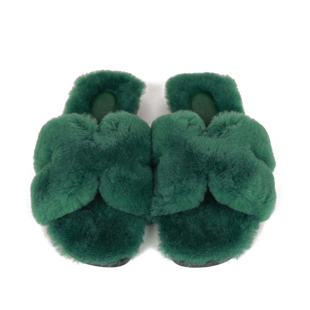 Top quality Hermes Oran Sandals Vert Anglais Shearling 37