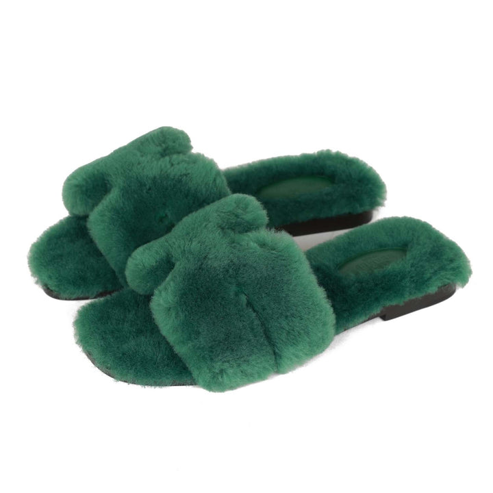 Top quality Hermes Oran Sandals Vert Anglais Shearling 37