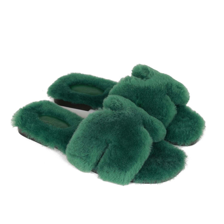Top quality Hermes Oran Sandals Vert Anglais Shearling 37