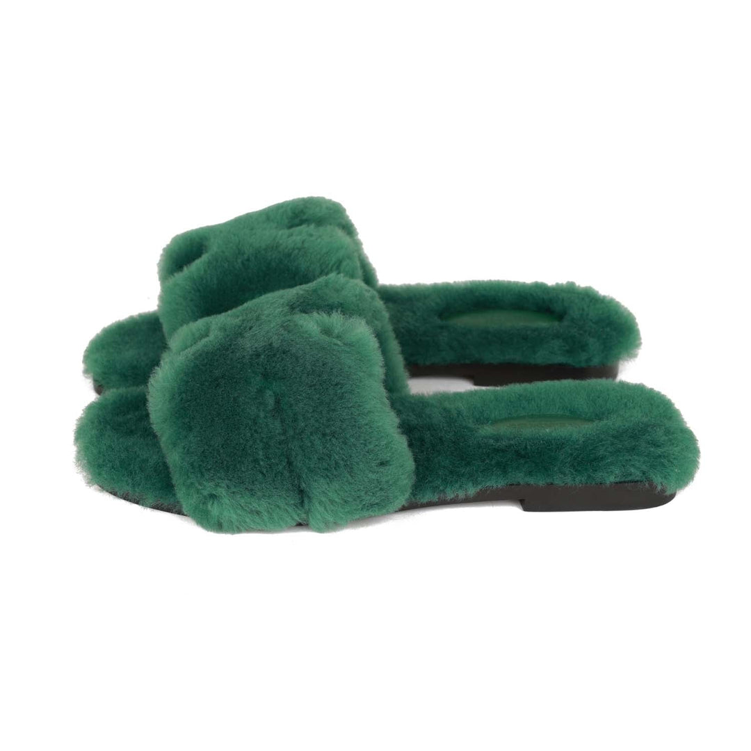 Top quality Hermes Oran Sandals Vert Anglais Shearling 37