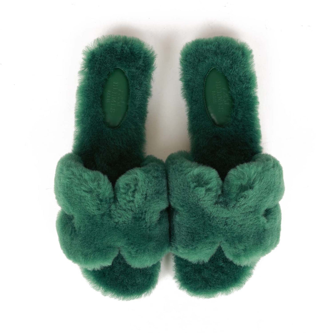 Top quality Hermes Oran Sandals Vert Anglais Shearling 37