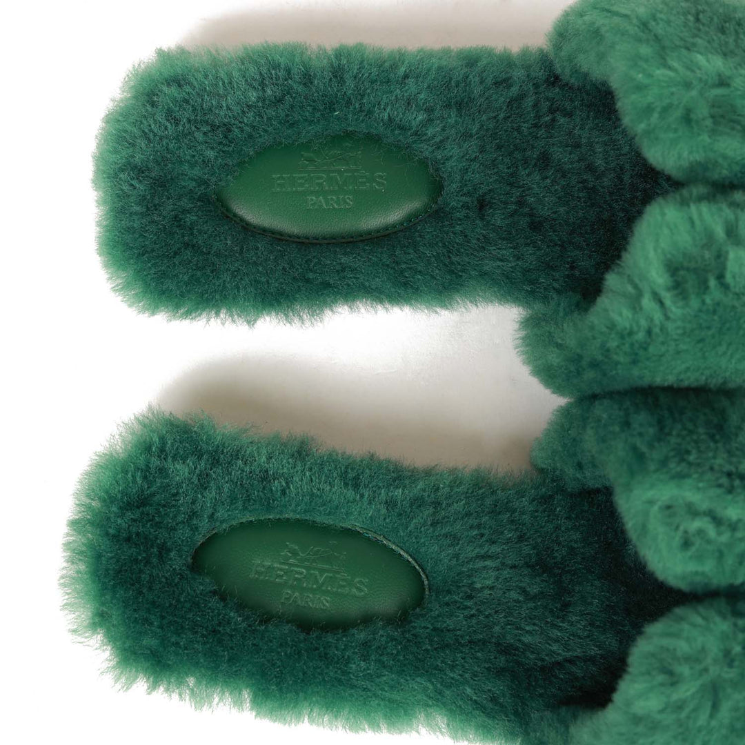 Top quality Hermes Oran Sandals Vert Anglais Shearling 37