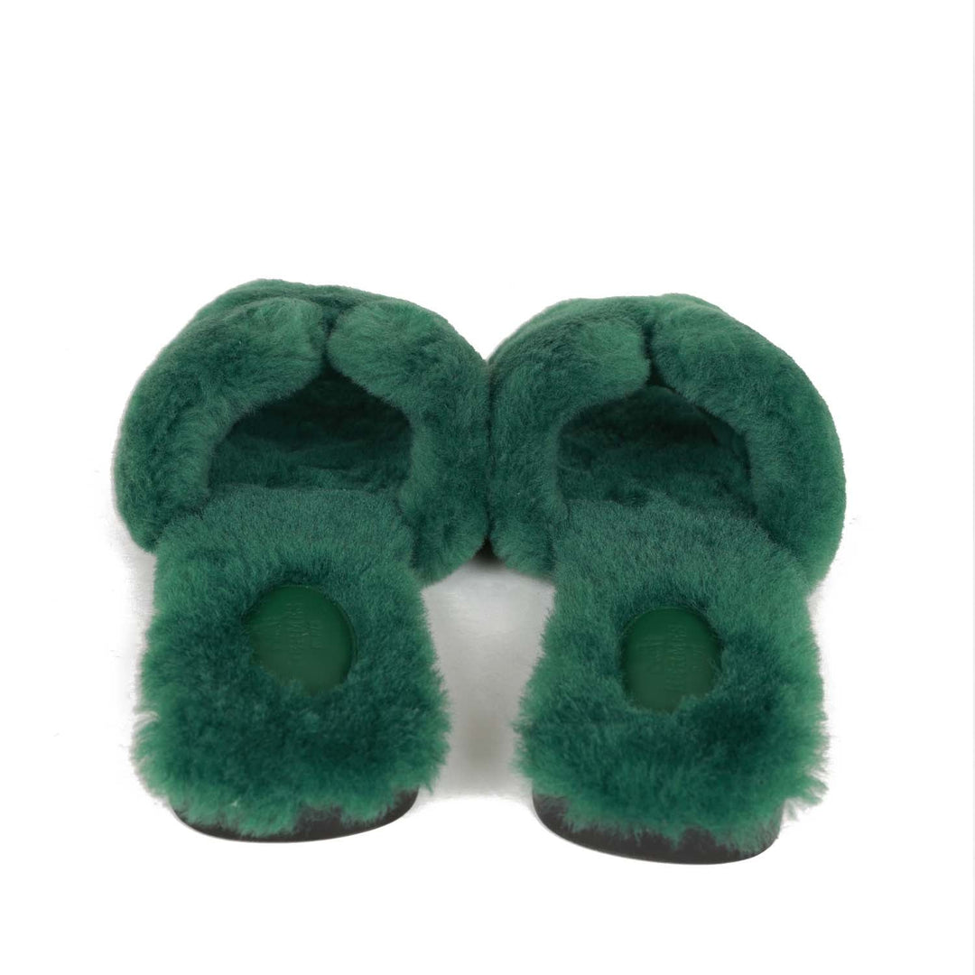 Top quality Hermes Oran Sandals Vert Anglais Shearling 37