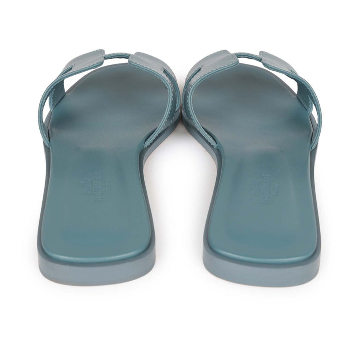 Top quality Hermes Oran Sandals Bleu Pinede Calfskin 37