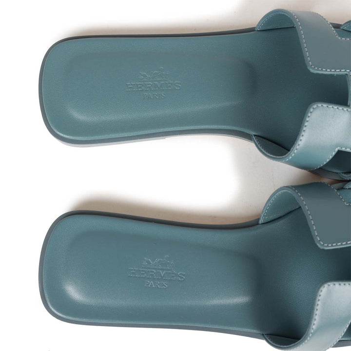 Top quality Hermes Oran Sandals Bleu Pinede Calfskin 37
