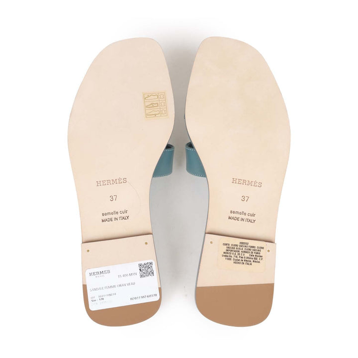 Top quality Hermes Oran Sandals Bleu Pinede Calfskin 37