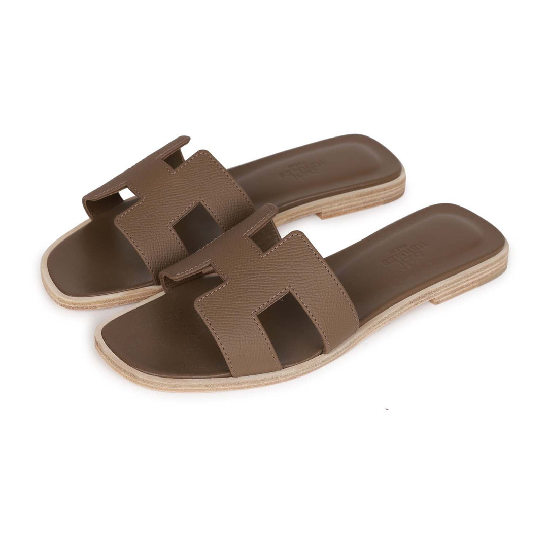 Top quality Hermes Oran Sandals Etoupe Epsom 35