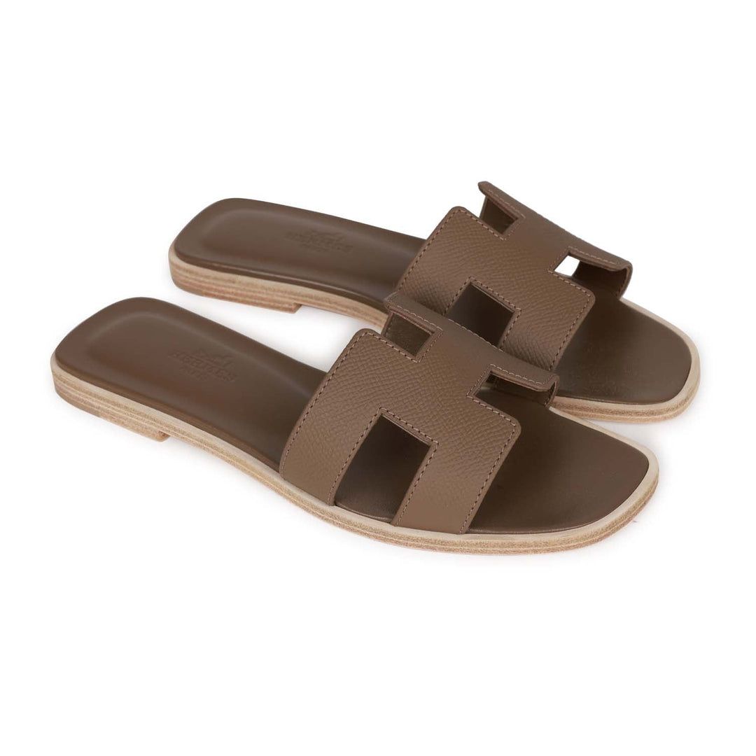 Top quality Hermes Oran Sandals Etoupe Epsom 35