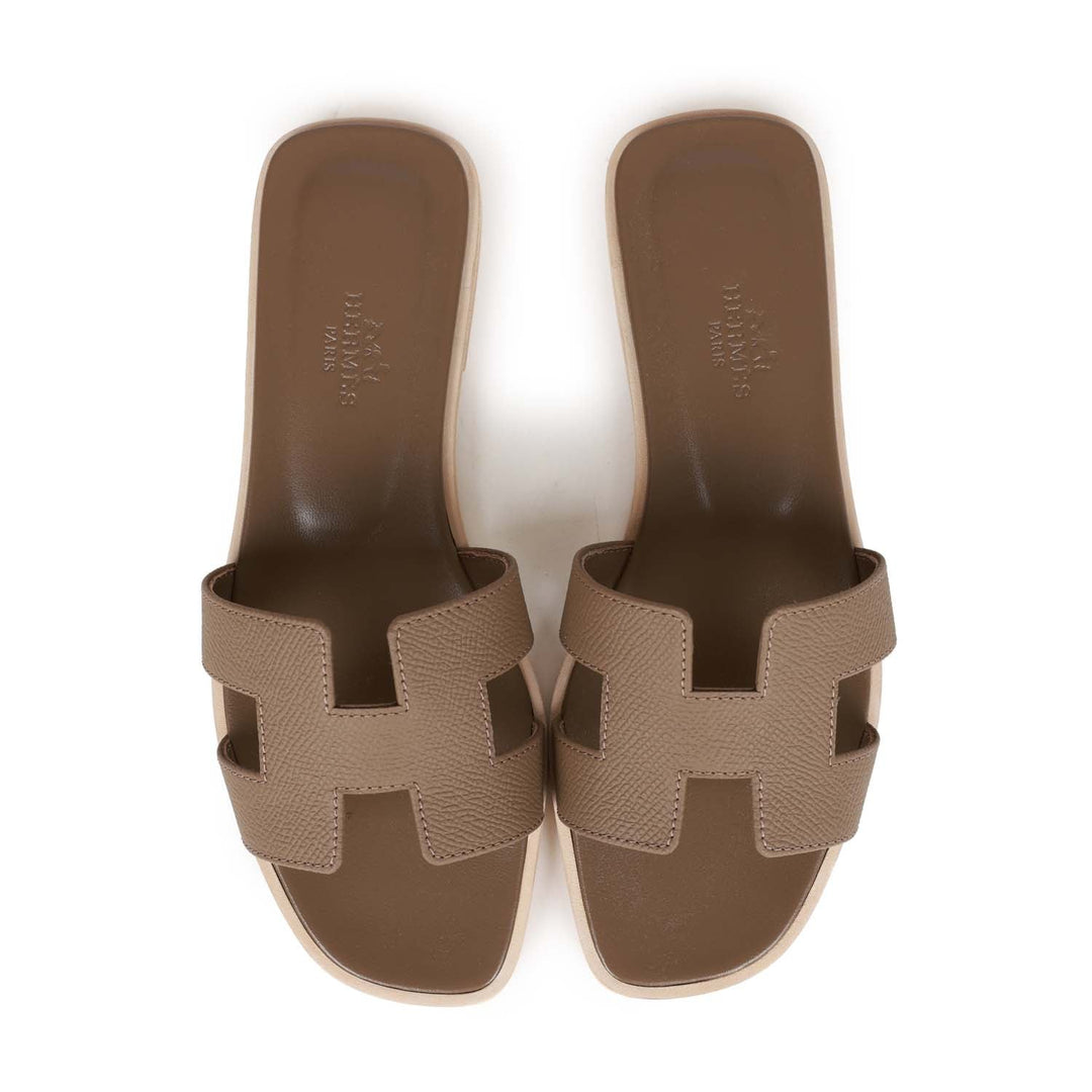 Top quality Hermes Oran Sandals Etoupe Epsom 35