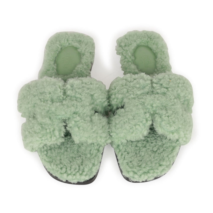 Top quality Hermes Oran Sandals Vert D'eau Woolskin 35